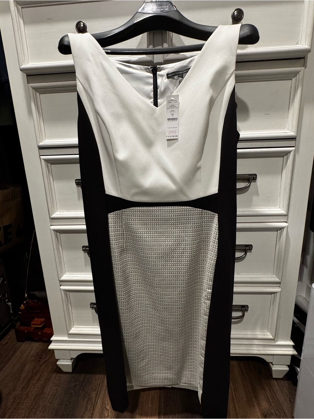 White House Black Market White and Black Colorblock Midi Sheath Dress size 12
